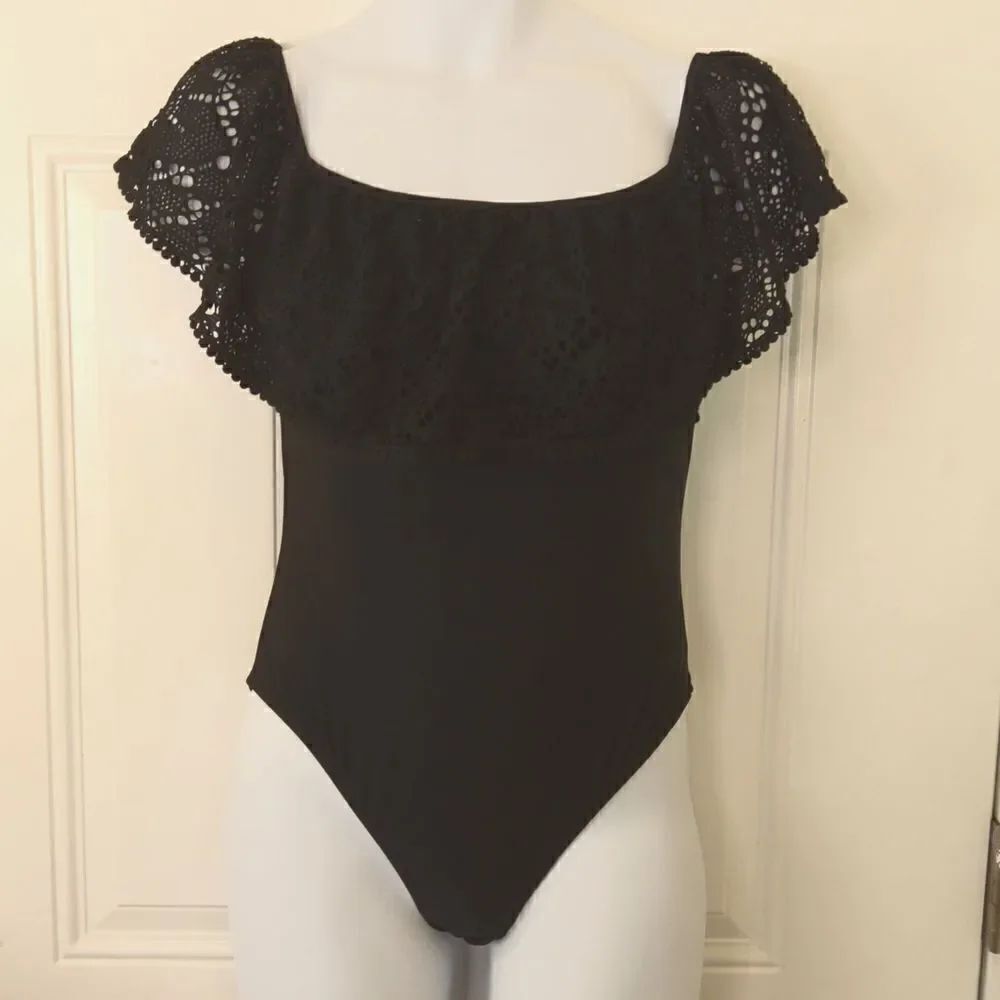 Shade Shore black swimsuit with lace overlay